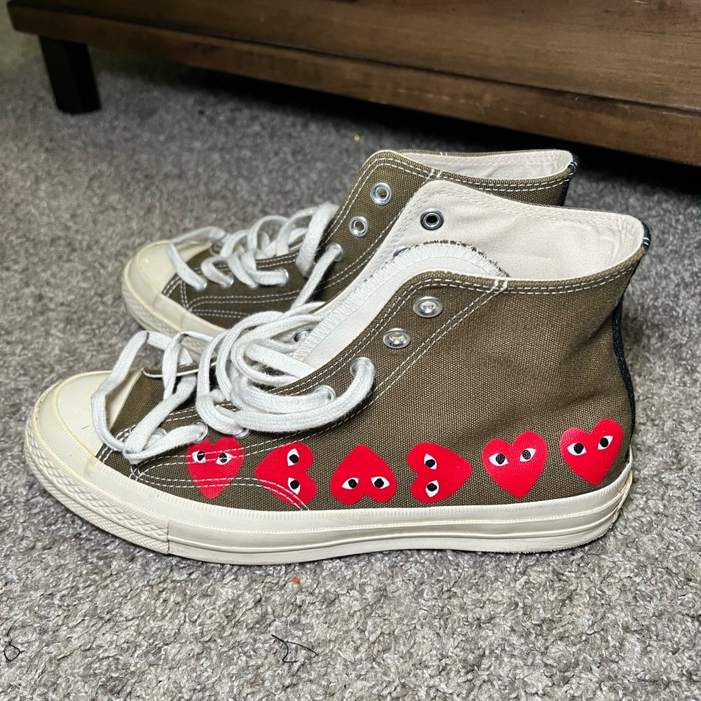 Comme des Garçons High-Top Sneakers with Red Heart Design